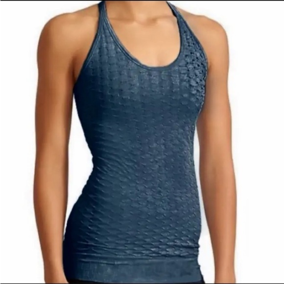 Athleta Sz Small Epitomize Racerback Tank Top Scoop Neck Sleeveless Blue Texture - Picture 1 of 6